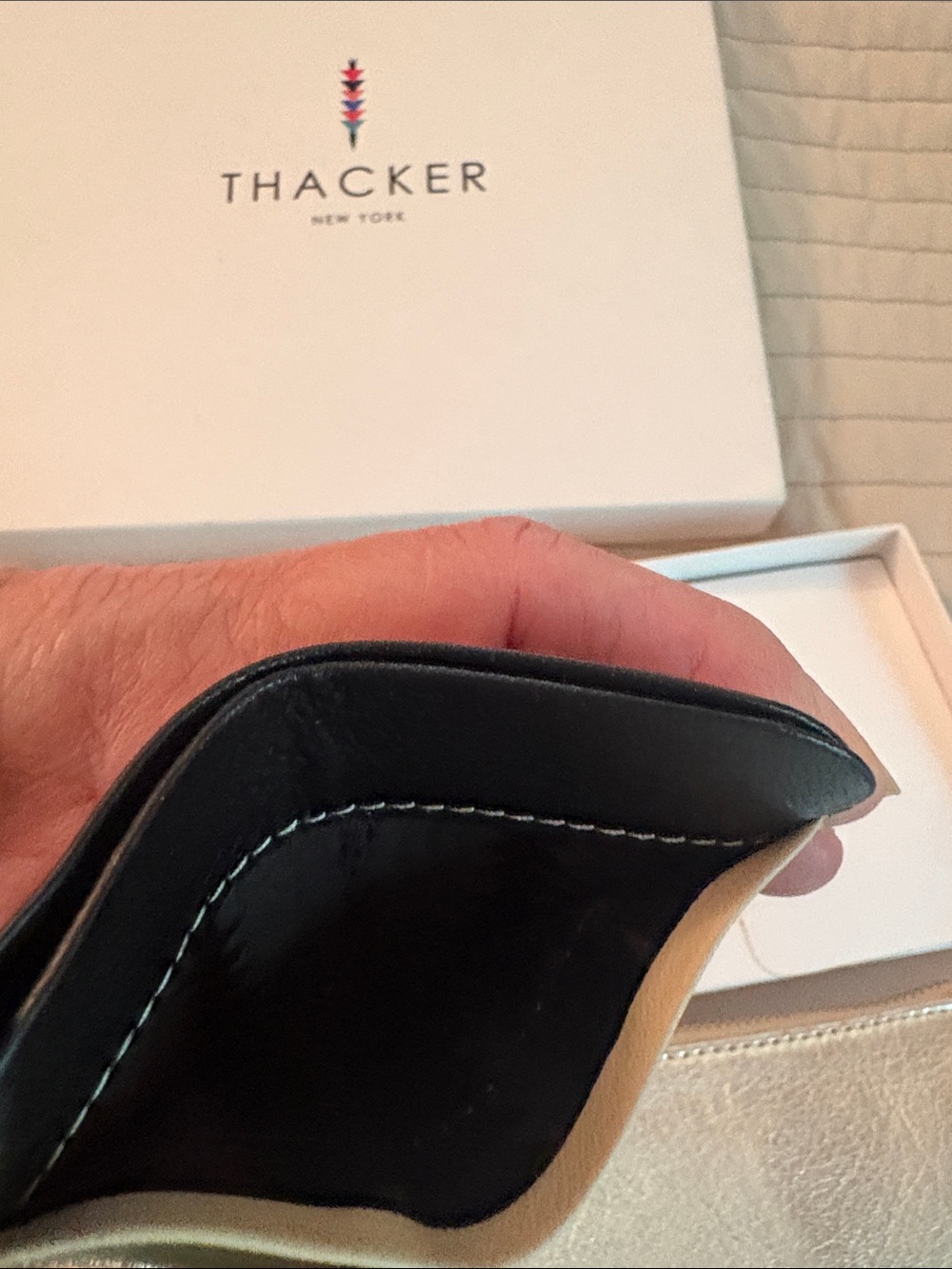 Thacker New York Metallic Rose Gold Leather Clutch & Card Case Set - Picture 6 of 7